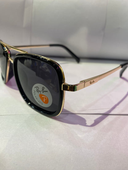 YAR Gold Black Frame Black Shade Unisex Branded Sunglasses RB4613 56 17 135