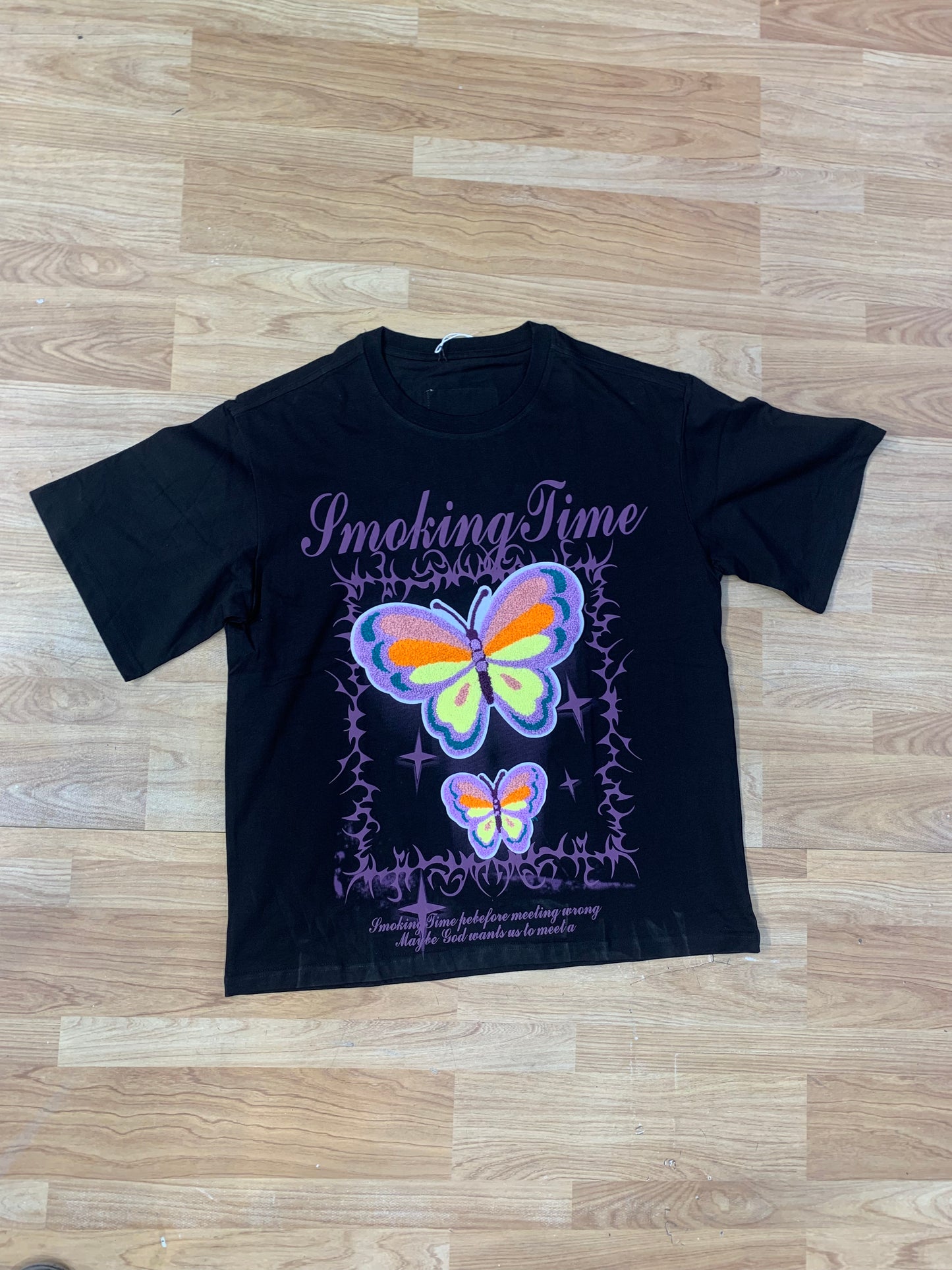 Smoking Time Black Colour With Butterfly Print Premium Quality Tshirt 2633