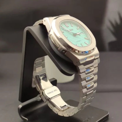 PP Silver Chain Sky Blue Dial Pat Tap Heavy Machinery Men’s Watch 180821