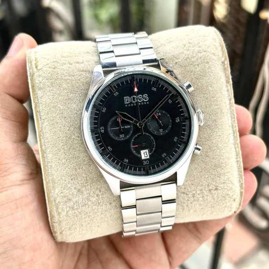 SOB BOS Silver Chain Black Dial Men Watch 988295