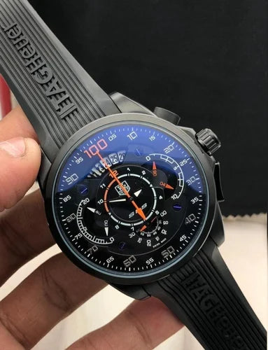 GAT Black Silicone Rubber Strap Black Dial Chrono Watch For Men 400986