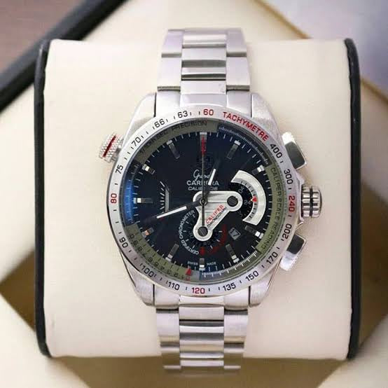 GAT Silver Chain Black Dial Chrono Watch For Men 180835