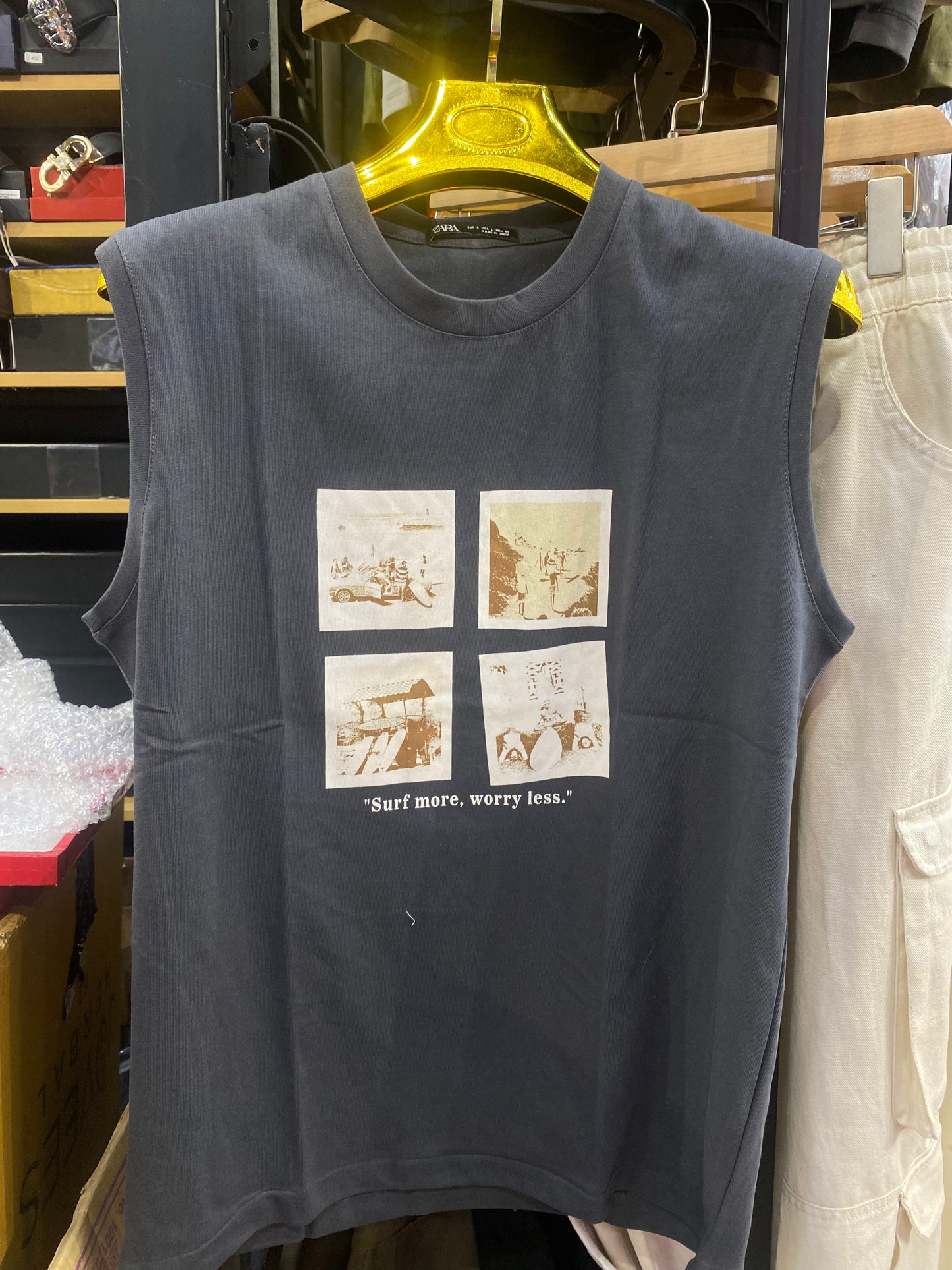 Raz Surf More Worry Less Grey Colour Printed Tank Top 988719