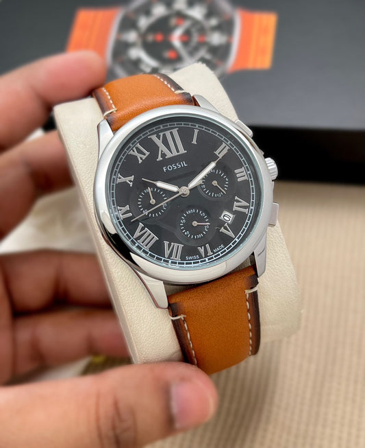 SOF FOS Tan Strap Silver Black Dial Men’s Watch 988365