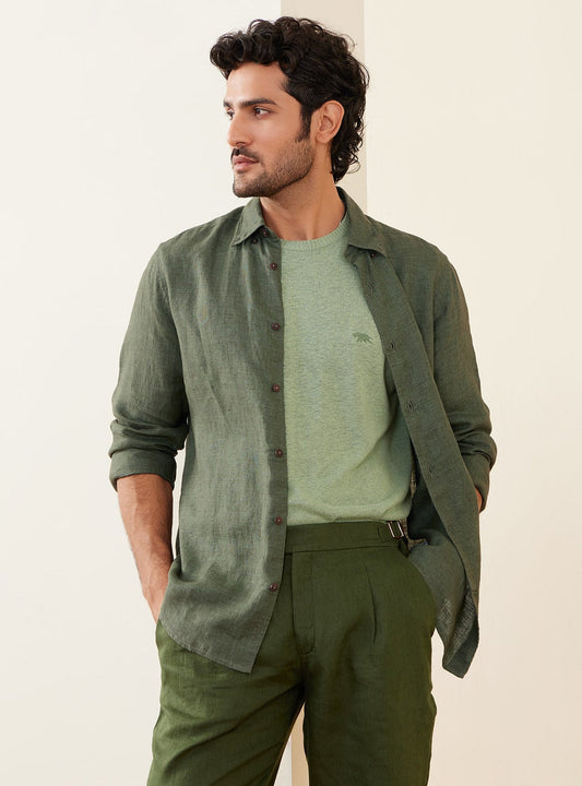 ZR RAZ Olive Green colour Full Sleeve Linen Shirt 28030