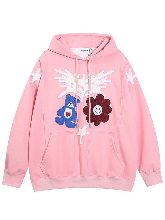 INNSERSE Peach Colour With Teddy Embroidery Oversized Premium Quality Hoodie 651