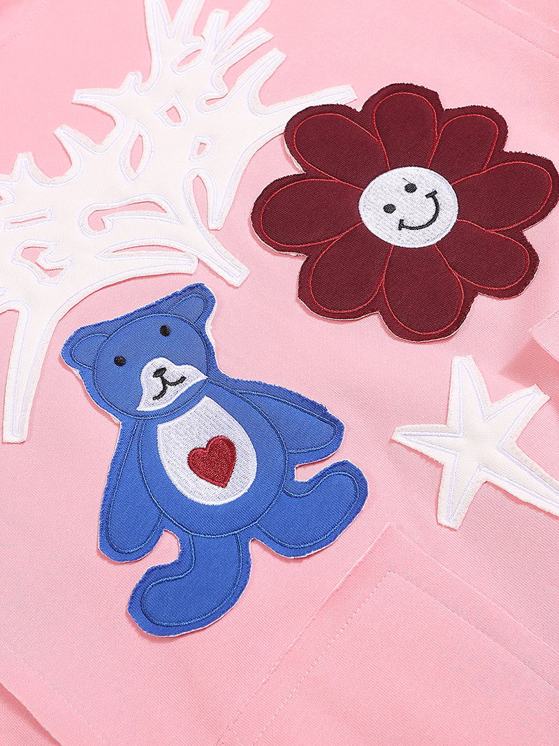 INNSERSE Peach Colour With Teddy Embroidery Oversized Premium Quality Hoodie 651