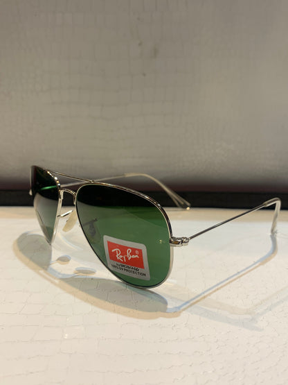 YAR RAY RB Silver Frame Green Shade Unisex Large Sunglass RB 3026 62 14