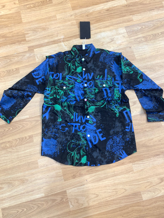 Unique Design Black Colour Blue Green Print Imported Mens denim Shackets 988111
