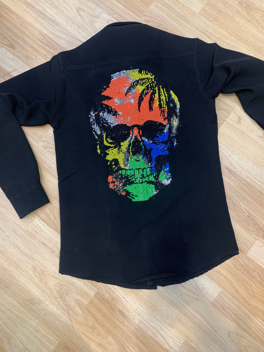 IHP Black Colour Shirt Skull face Multi Colour Stud 88913