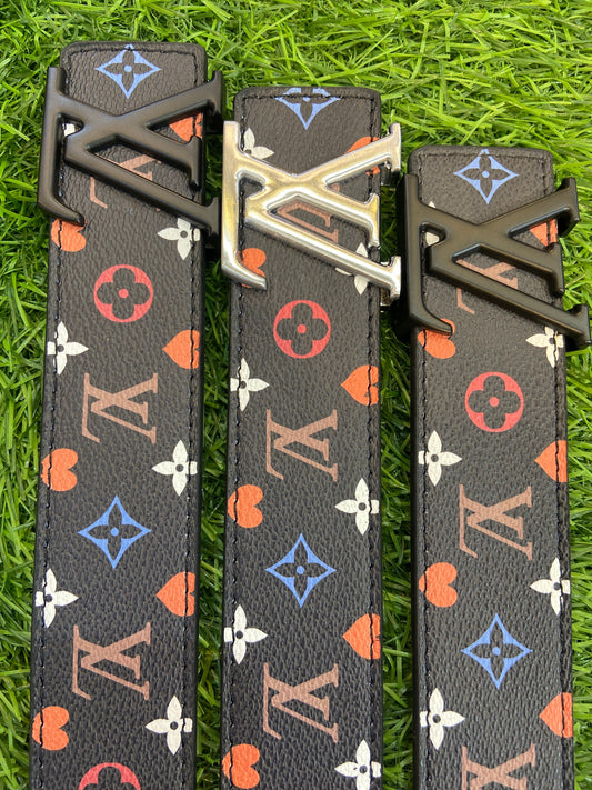 Vl UOL Black Colour Multi Print Premium Quality Metal Buckle Men’s Belt 125512