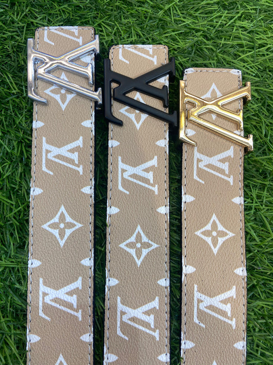 Vl UOL Brown Colour Monogram Print Premium Quality Metal Buckle Men’s Belt 125510