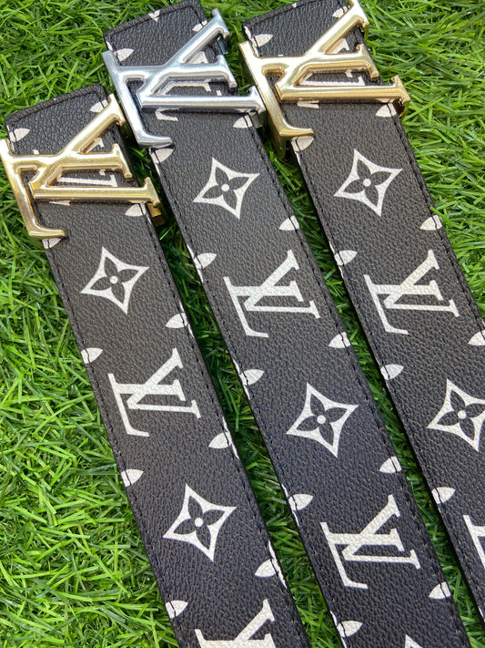Vl UOL Black Colour Monogram Print Premium Quality Metal Buckle Men’s Belt 114558