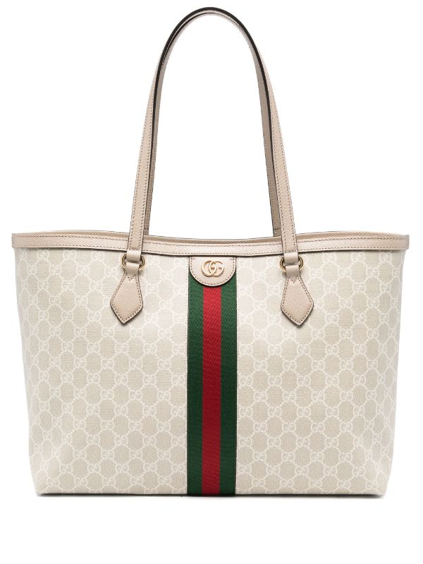 Cug White Colour GG Print Green Red Strip Ladies tote Bag 2051