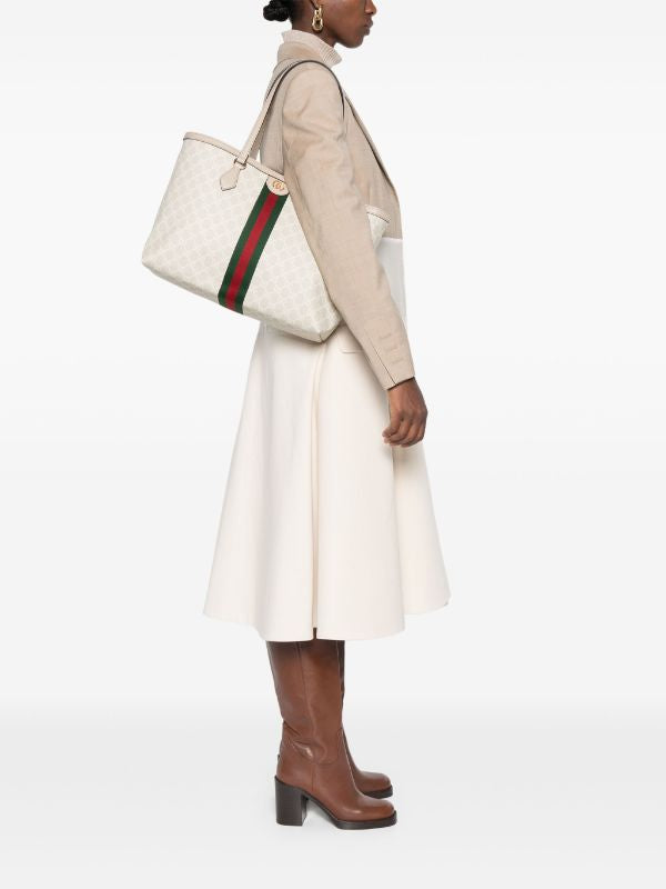 Cug White Colour GG Print Green Red Strip Ladies tote Bag 2051