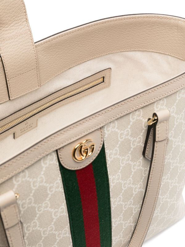 Cug White Colour GG Print Green Red Strip Ladies tote Bag 2051