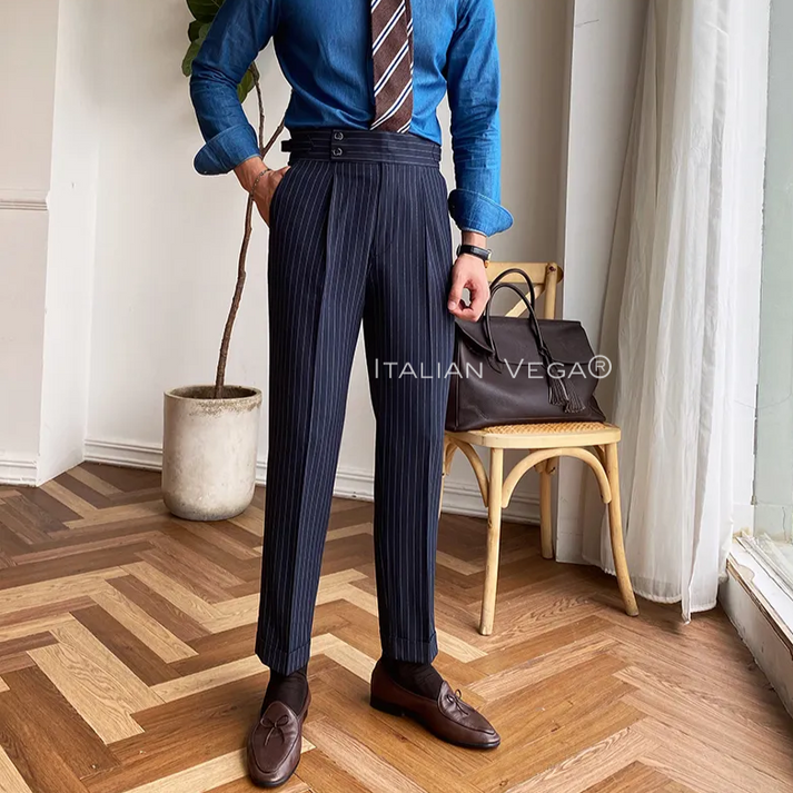 Korean Trouser Pants With Side Designer Belt Navy Colour Imported Fabric Straight Fit JK393