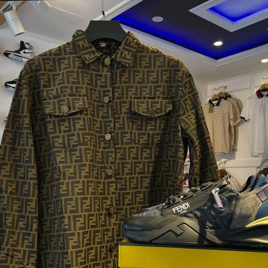 NEF FEN Brown Colour With FF Print Full Sleeve Shacket Shirt 989555