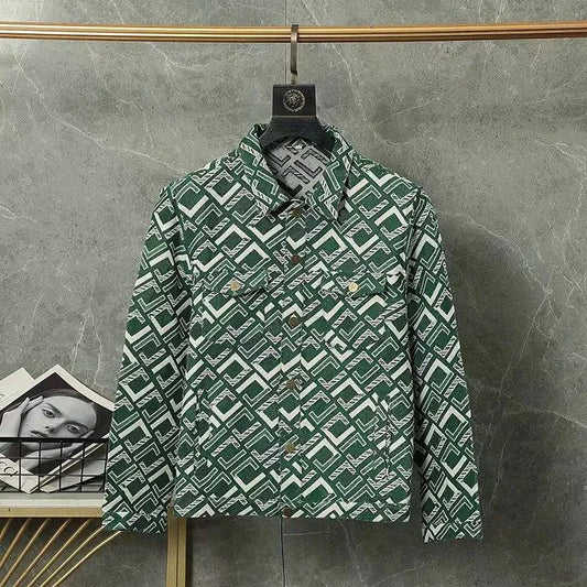 NEF FEN Green White Colour With FF Print Full Sleeve Shacket Shirt 989556