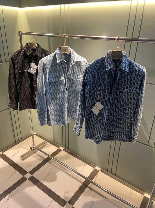 OID DIO Blue Colour With DD Print Full Sleeve Shacket Shirt 989557