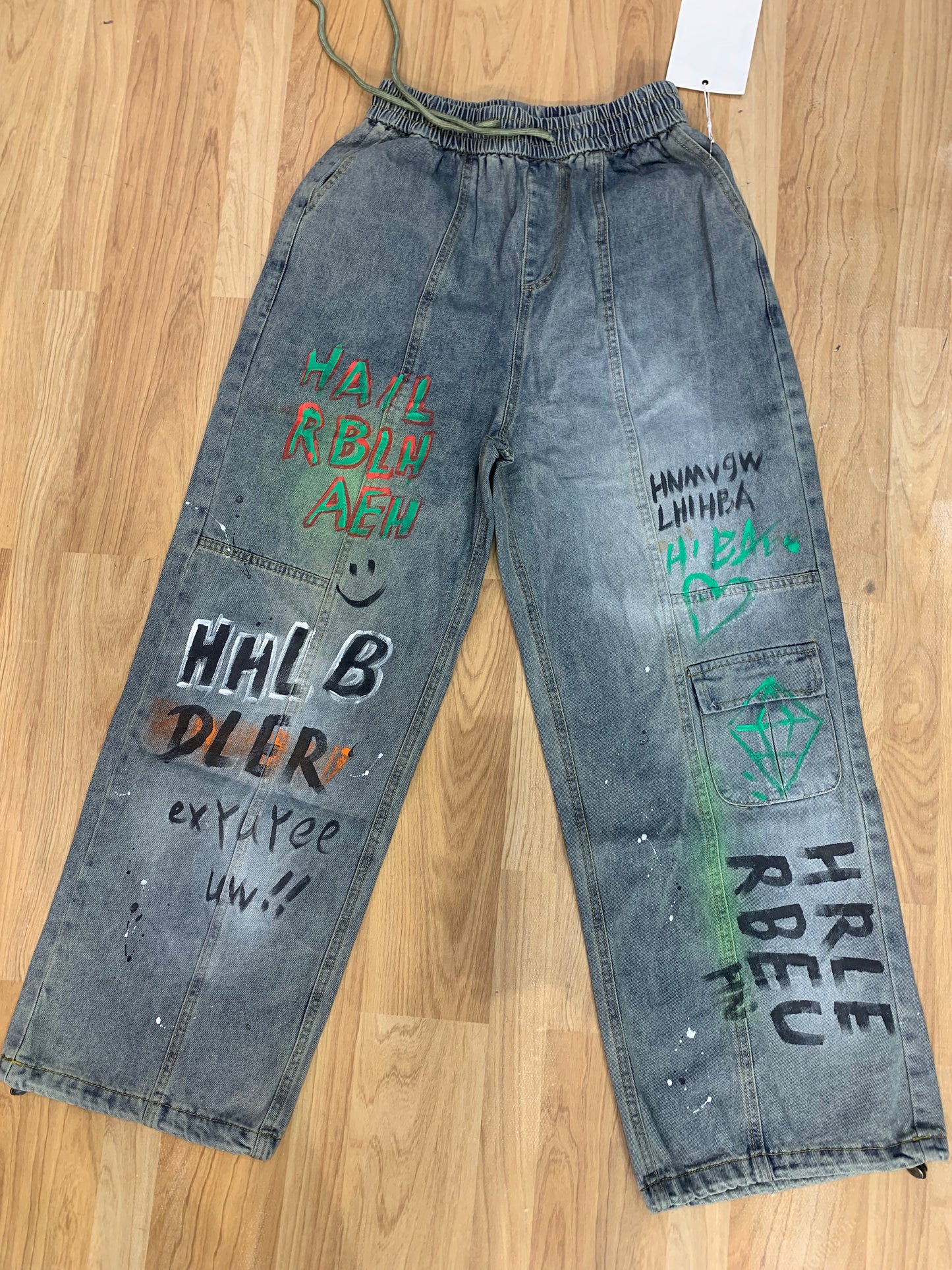 Denim jeans straight fit HHLB DLER black painted green red 1807