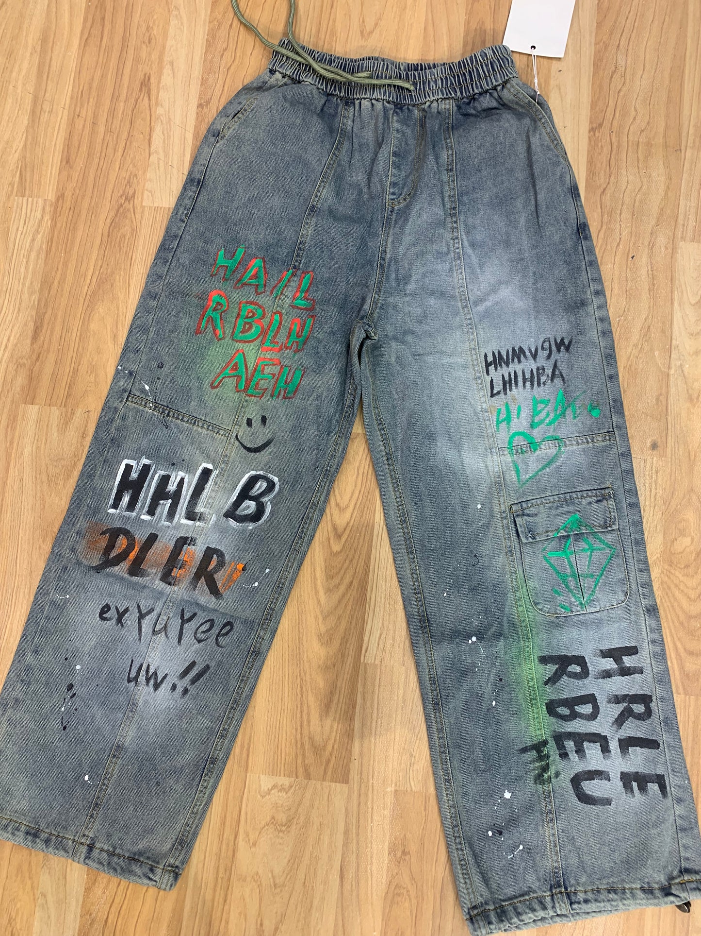 Denim jeans straight fit HHLB DLER black painted green red 1807