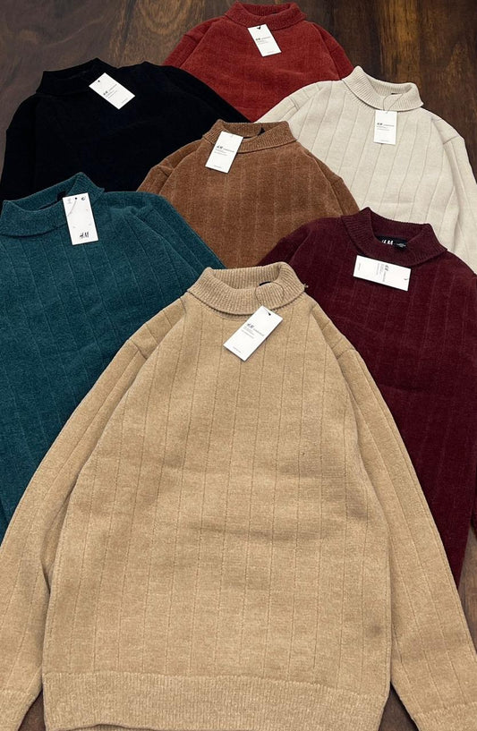 M&H High Neck Beige Colour Premium Quality Unisex Sweater 80834