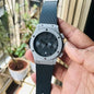 Buh Black Strap Silver Ring Black Dial Men Watch