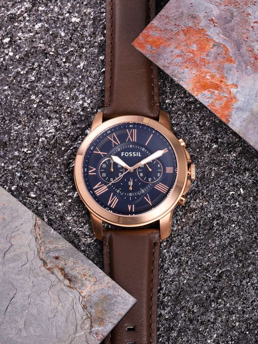 Sof Brown Strap Blue Dial Chrono Watch For Men 901184