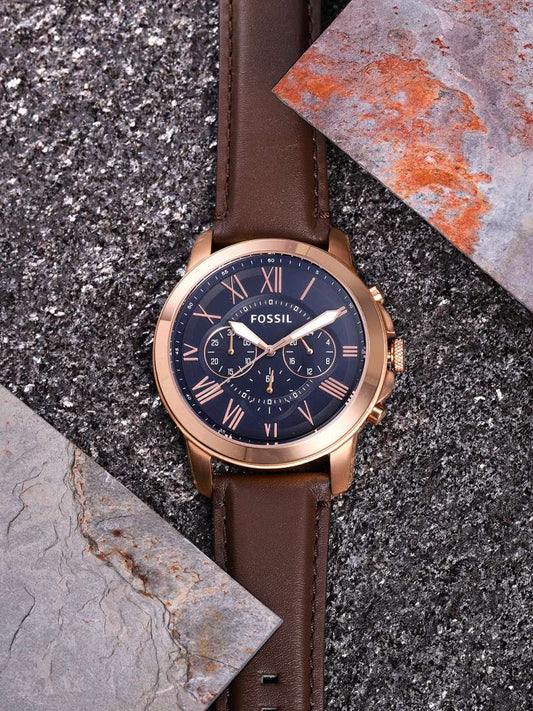 Sof Brown Strap Blue Dial Chrono Watch For Men 901184