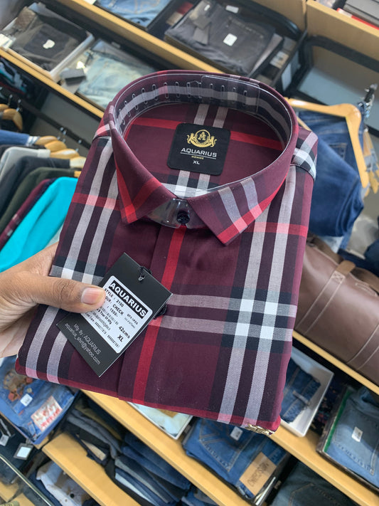 RUB Maroon Check Aquarius Premium Quality Check Shirt 2190