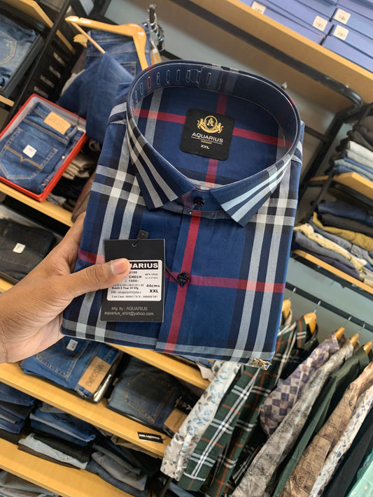 RUB Navy Blue Check Aquarius Premium Quality Check Shirt 2190