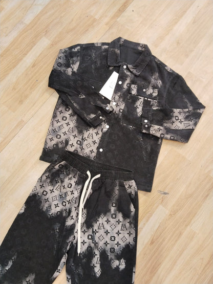 LA printed Coat set shirt & Lower Dual tone Black Brown Colour H001