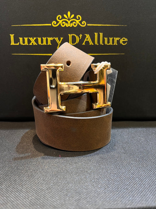 Her Reh Brown Strap Gold Buckle Men’s Belt 64622
