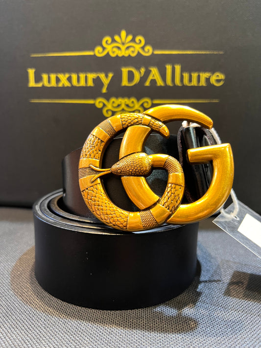 Guc Cug Black Strap Gold Buckle Men’s Belt 64665