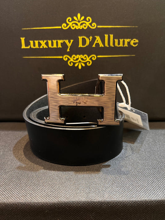 Her Reh Black Strap Silver Graise Buckle Men’s Belt 64632