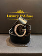 Cug Guc Black Strap Black Silver Buckle Men’s Belt 64656
