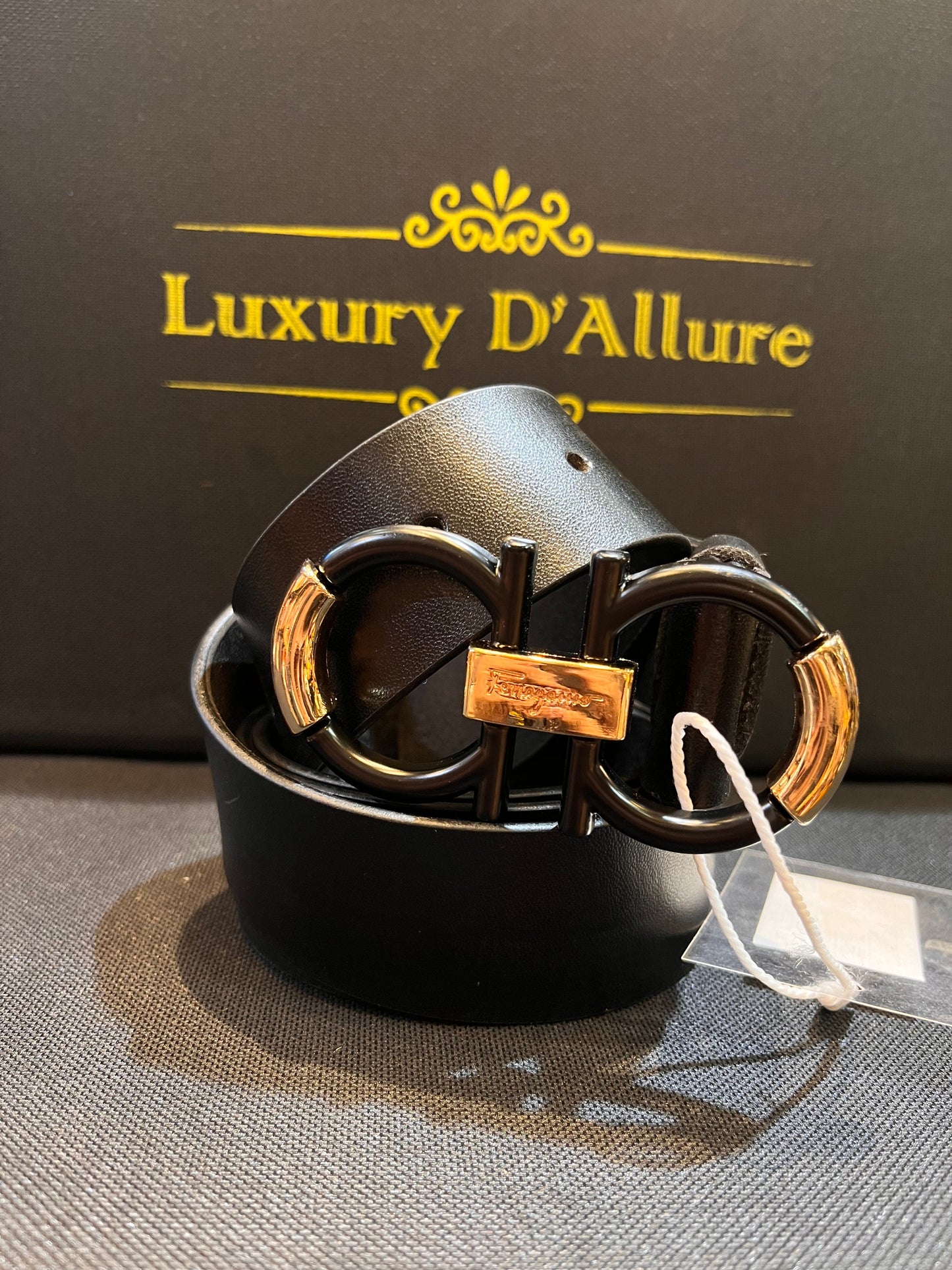 Ref Fer Black Strap Gold Black Buckle Men’s Belt 64658