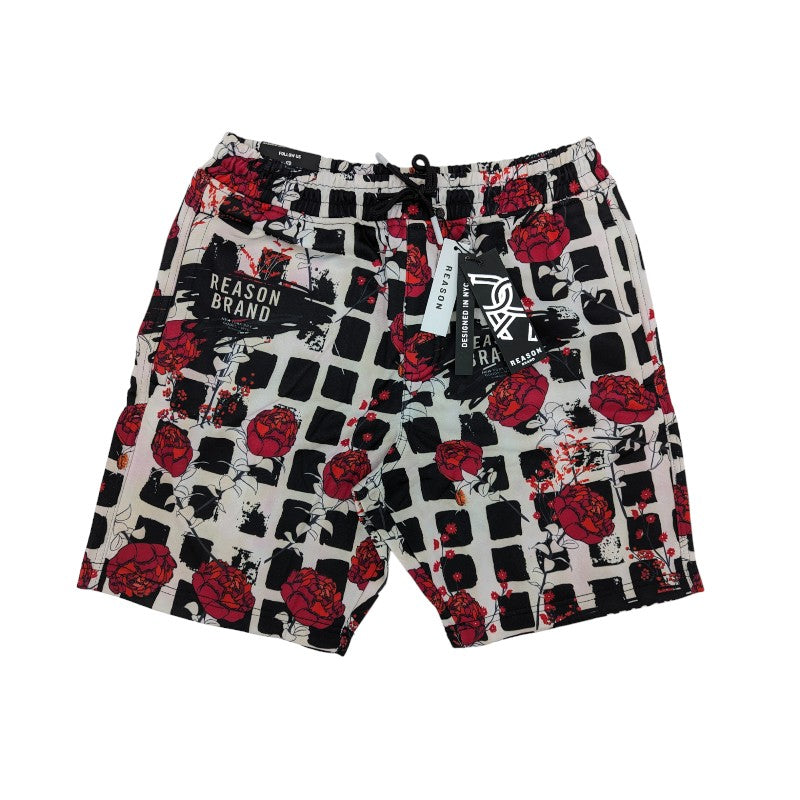 REASON Black Red Rose Printed Colour Unisex Shorts 987019
