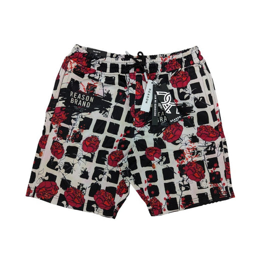 REASON Black Red Rose Printed Colour Unisex Shorts 987019