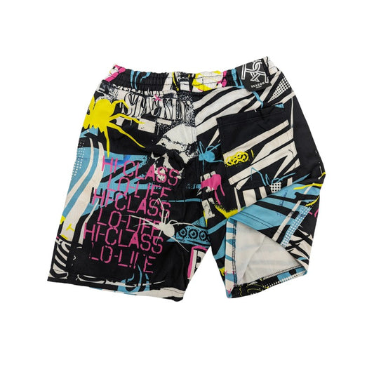 REASON Black Blue White Printed Colour Unisex Shorts 987021