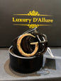 Cug Guc Black Strap Gold Black Buckle Men’s Belt 64635
