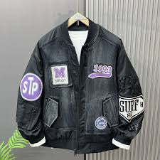 GO REIAX BSW Black Colour Patch Work Unisex Bomber Jacket 20382