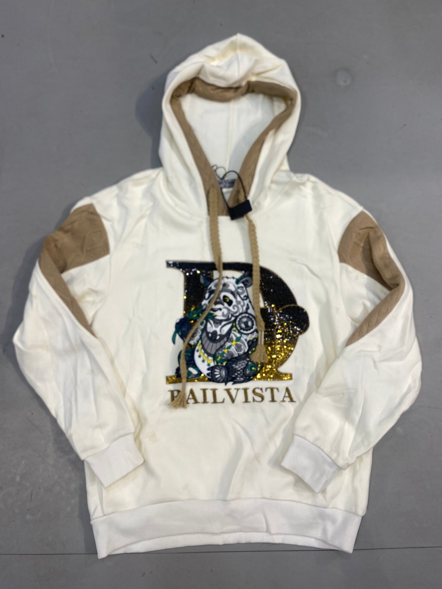 BAIL VISTA Imported Cream & Brown Colour With Panda Embroidery Premium Quality Hoodie R2610880