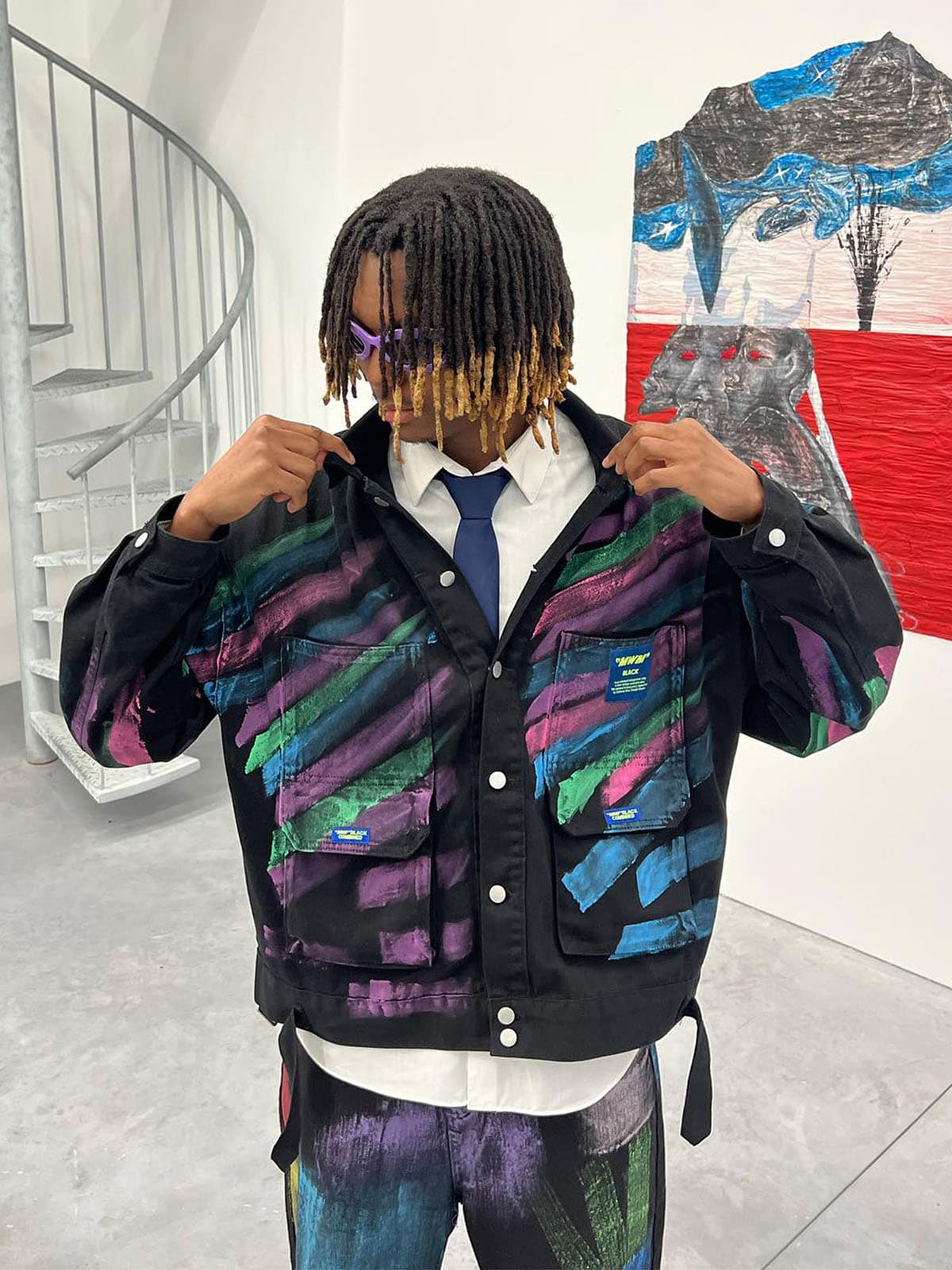 MMF BLACK COMBINED Black Colour Premium Quality Multicolour Unisex Crop Denim Jacket 23980