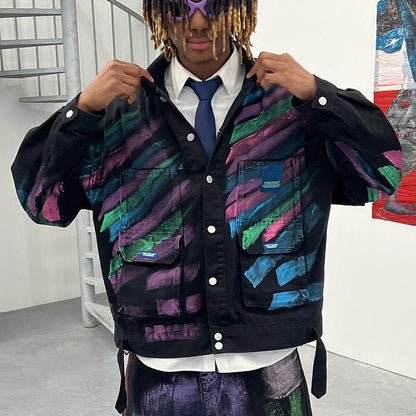 MMF BLACK COMBINED Black Colour Premium Quality Multicolour Unisex Crop Denim Jacket 23980