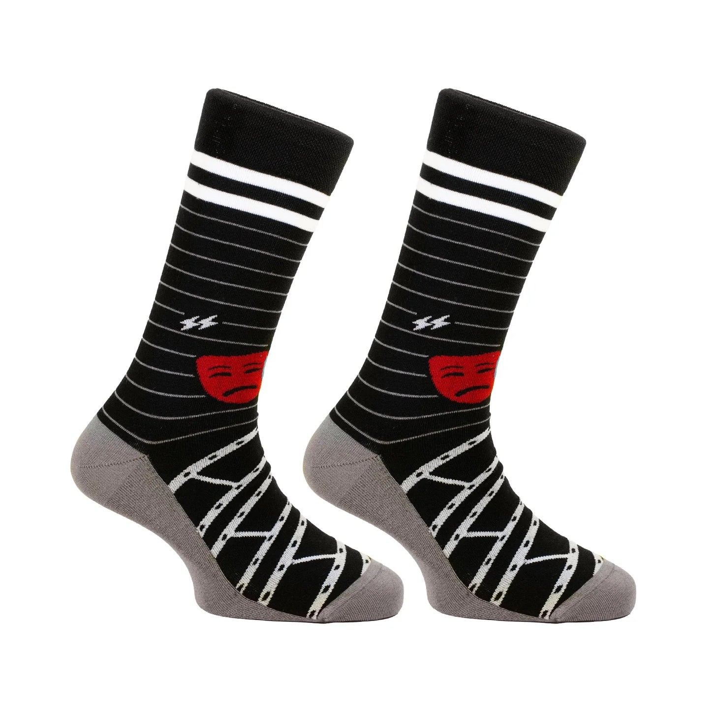 PAPA SOCKS Black Colour Red & Blue Face Print Premium Quality Full Unisex Socks 989957