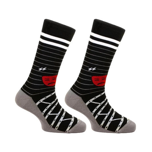 PAPA SOCKS Black Colour Red & Blue Face Print Premium Quality Full Unisex Socks 989957