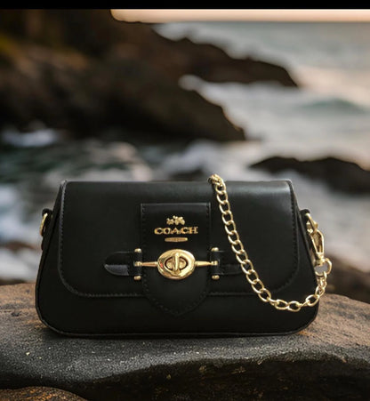 AOC COA Black Colour Golden Buckle Premium Quality Ladies Sling Bag With Box 8200#