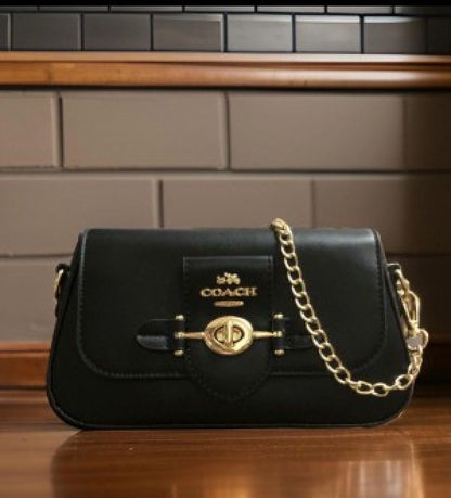 AOC COA Black Colour Golden Buckle Premium Quality Ladies Sling Bag With Box 8200#